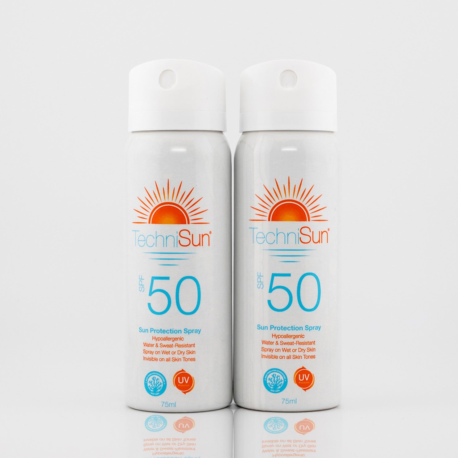 2 Travel-size cans of TechniSun SPF 50 Sun Spray