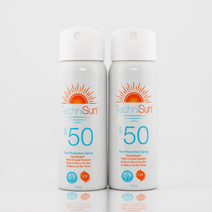 2 Travel-size cans of TechniSun SPF 50 Sun Spray