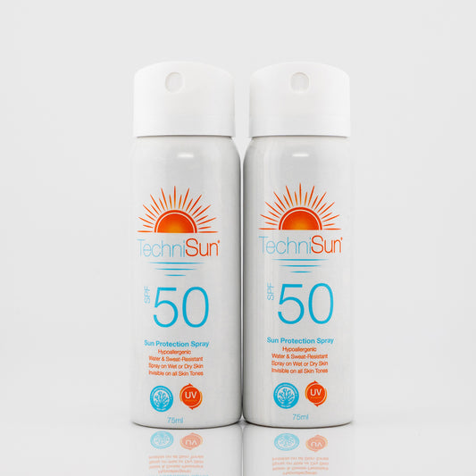 2 Travel-size cans of TechniSun SPF 50 Sun Spray